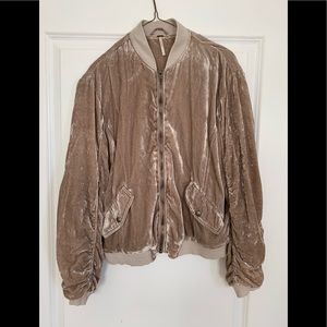 Free People Pink Velvet Bomber Jacket